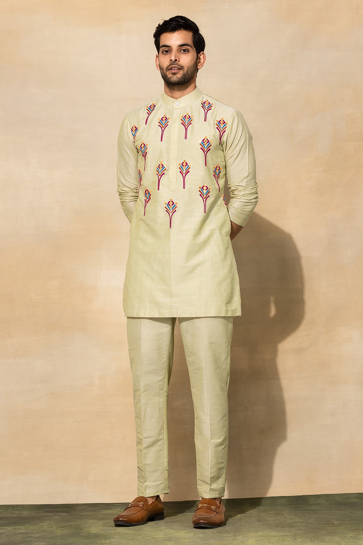 MINT GREEN FEATHER EMBROIDERED KURTA
