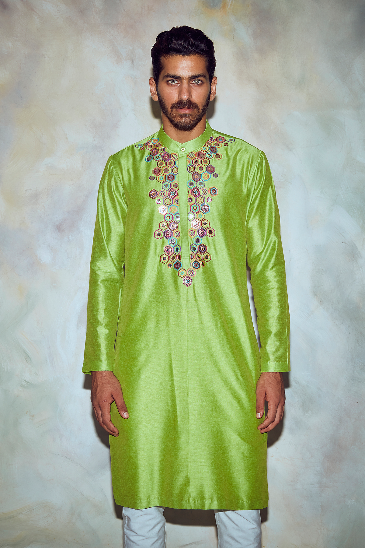 Parrot Green Embroidered Kurta
