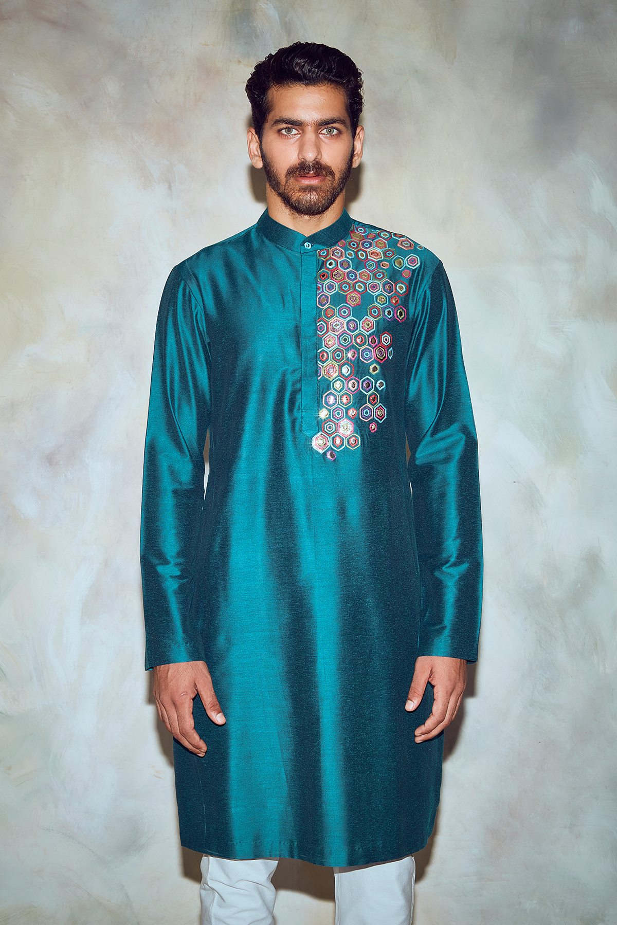Green Hexagon Embroidered Kurta