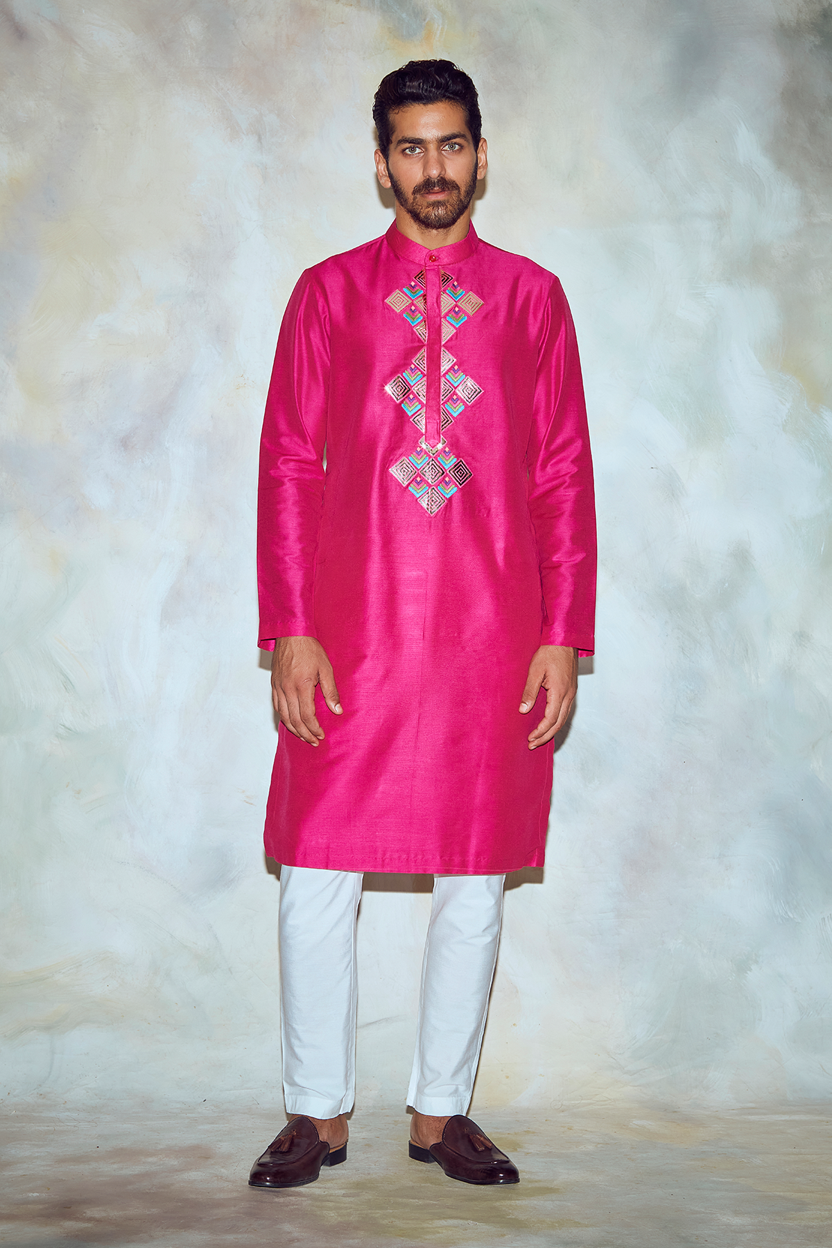 Fuschia Pink Embroidered Kurta