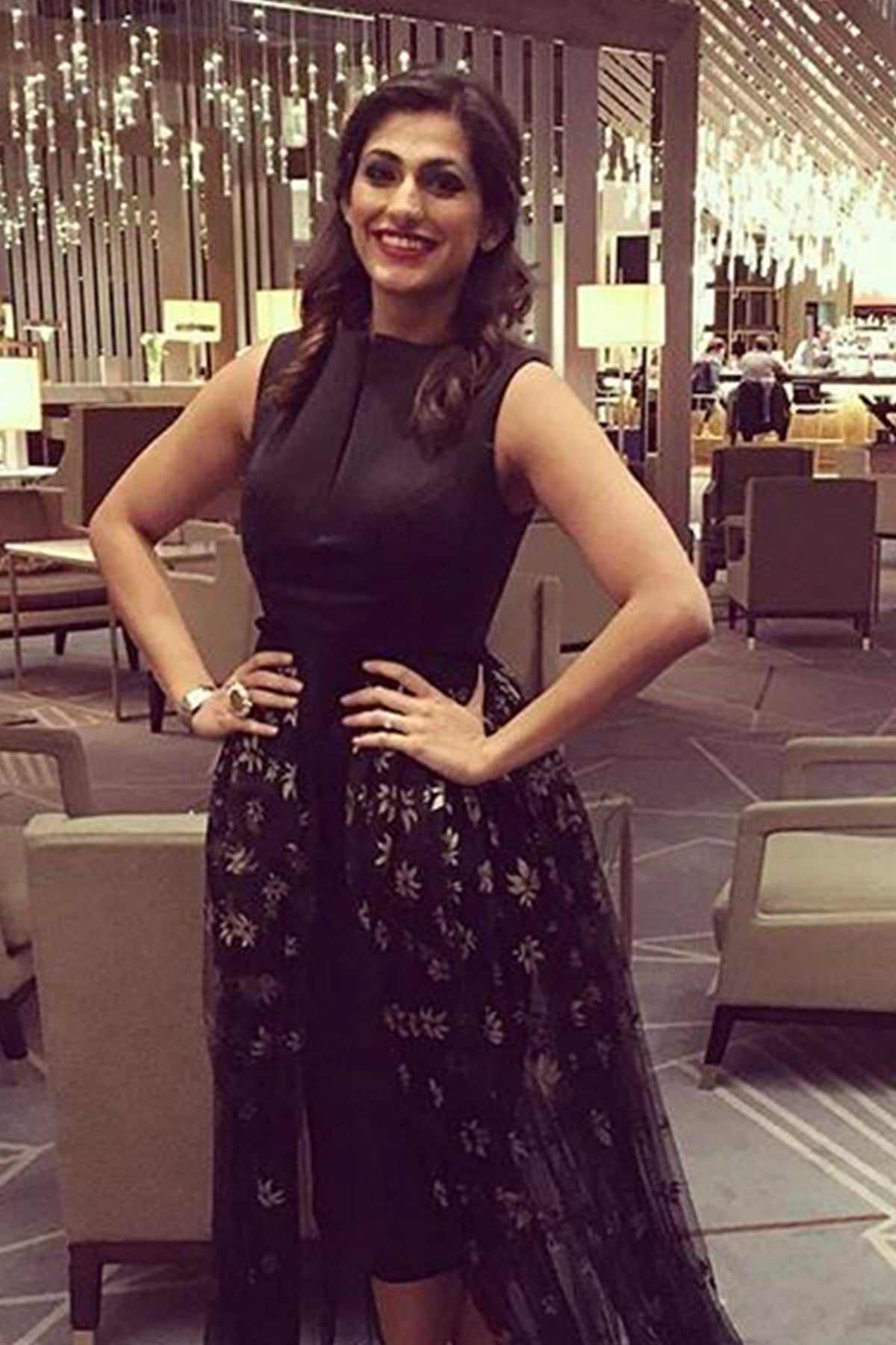 Kubra Sait in Hand Painted High Low Dress