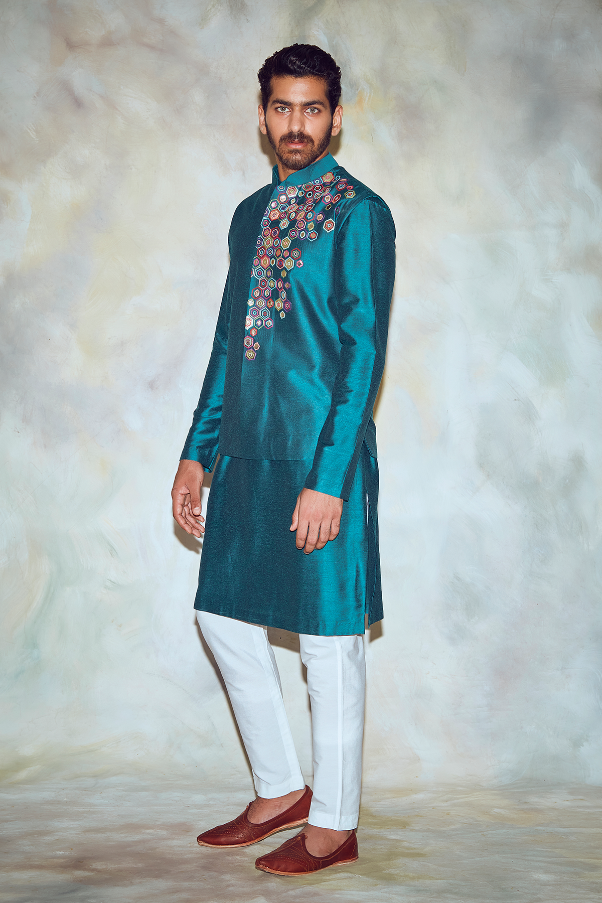 Green Hexagon Kurta and Bundy