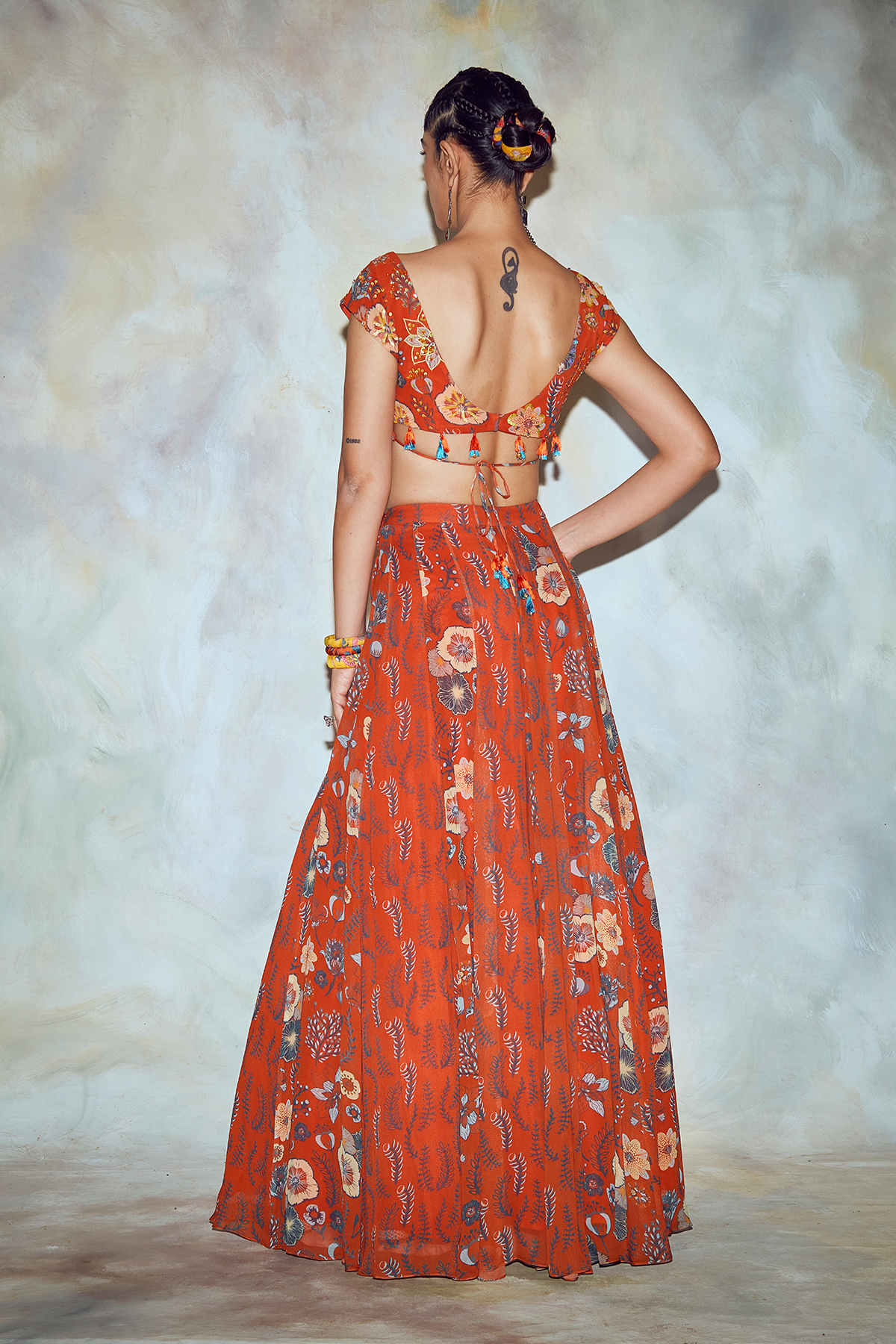 Rust Jaal Print Lehenga Set