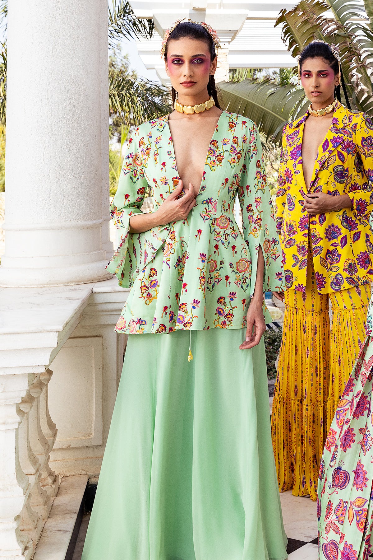 MINT GREEN PRINT & EMBROIDERED PEPLUM SET