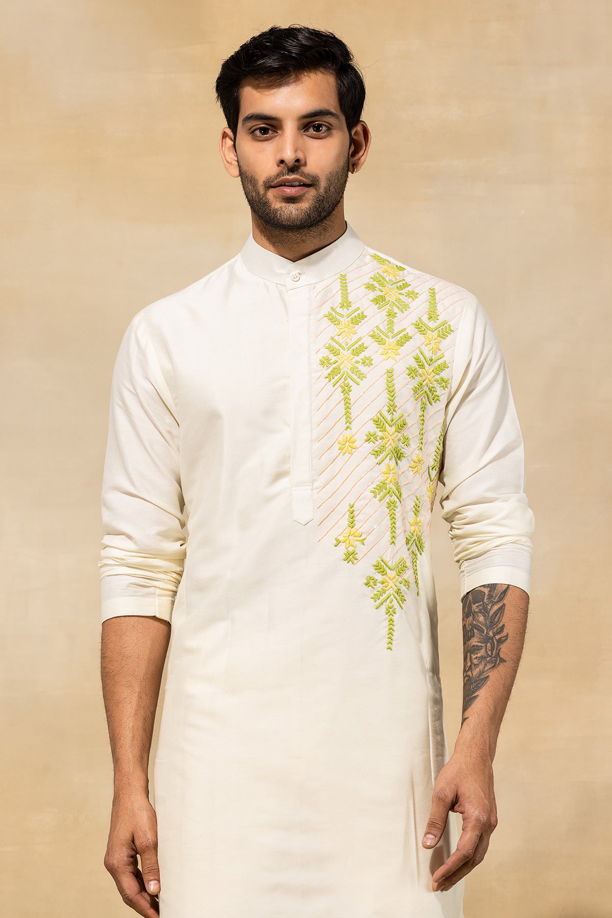 PASTEL YELLOW CUTDANA EMBROIDERED KURTA