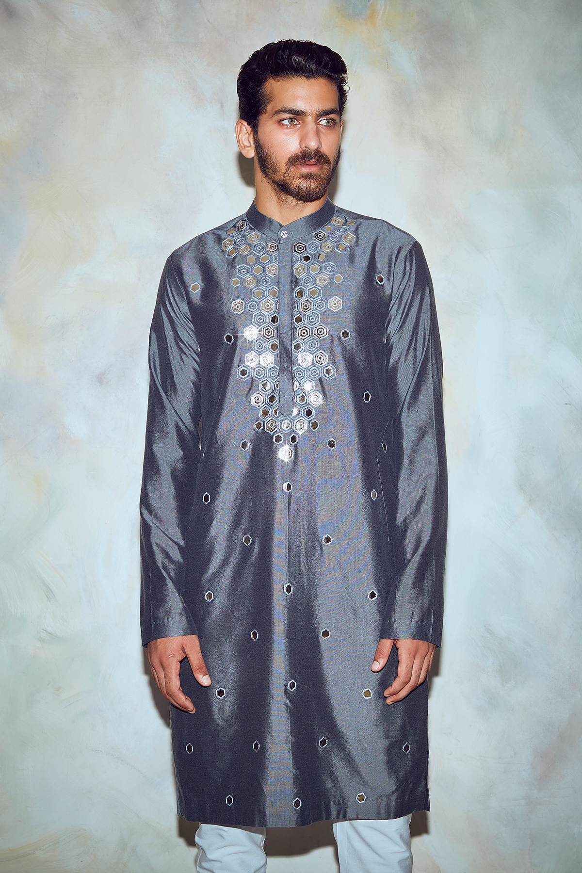 Grey Hexagon Kurta