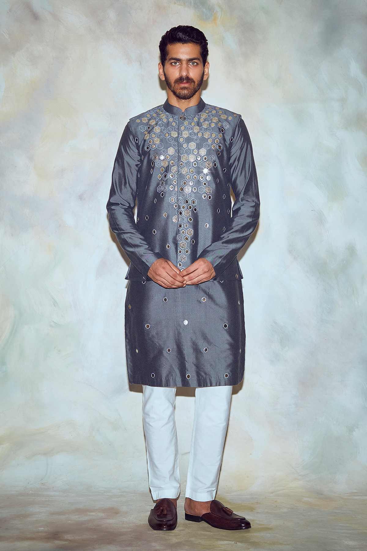 Grey Kurta and Bundy