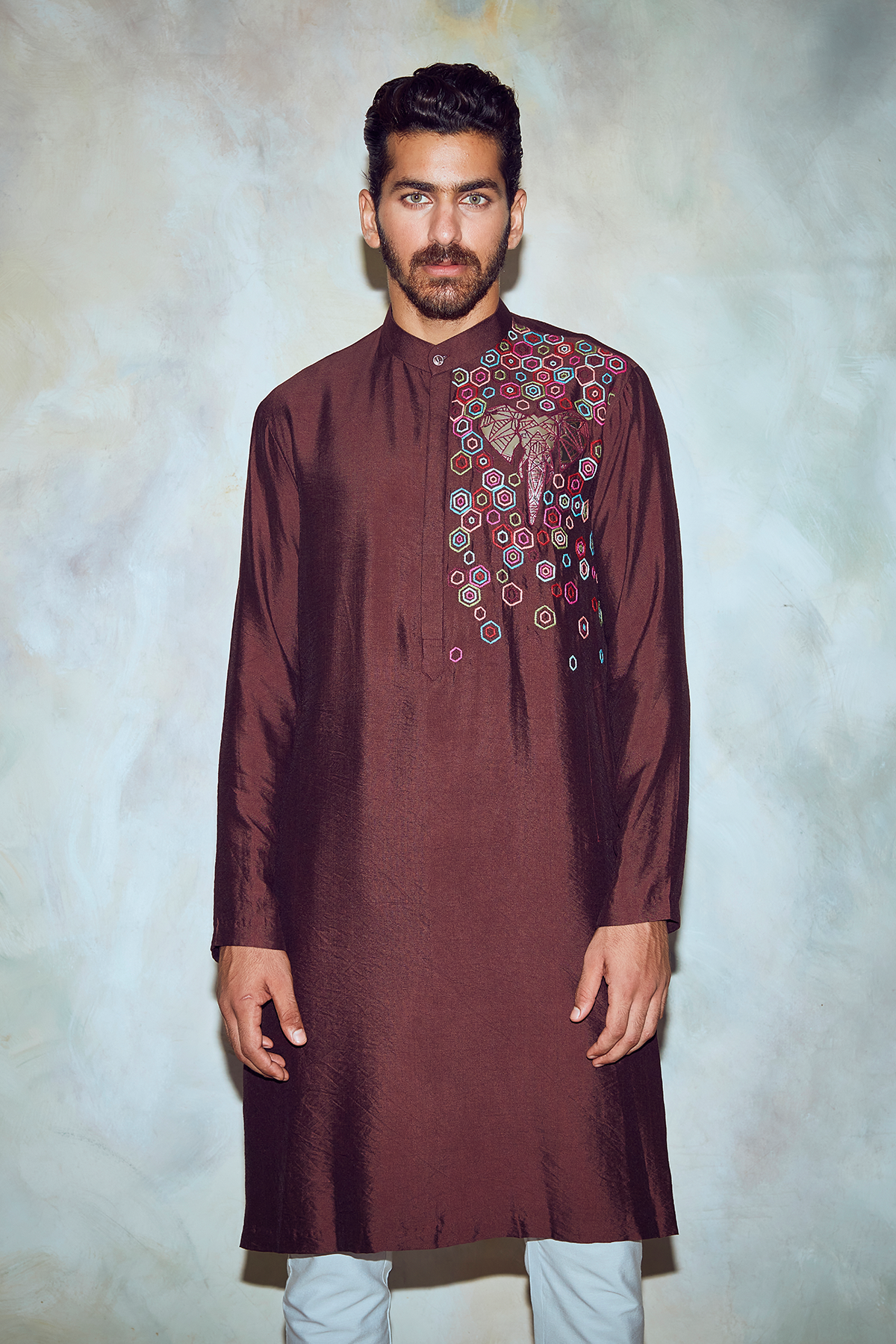 Brown Hexagon Mix Kurta