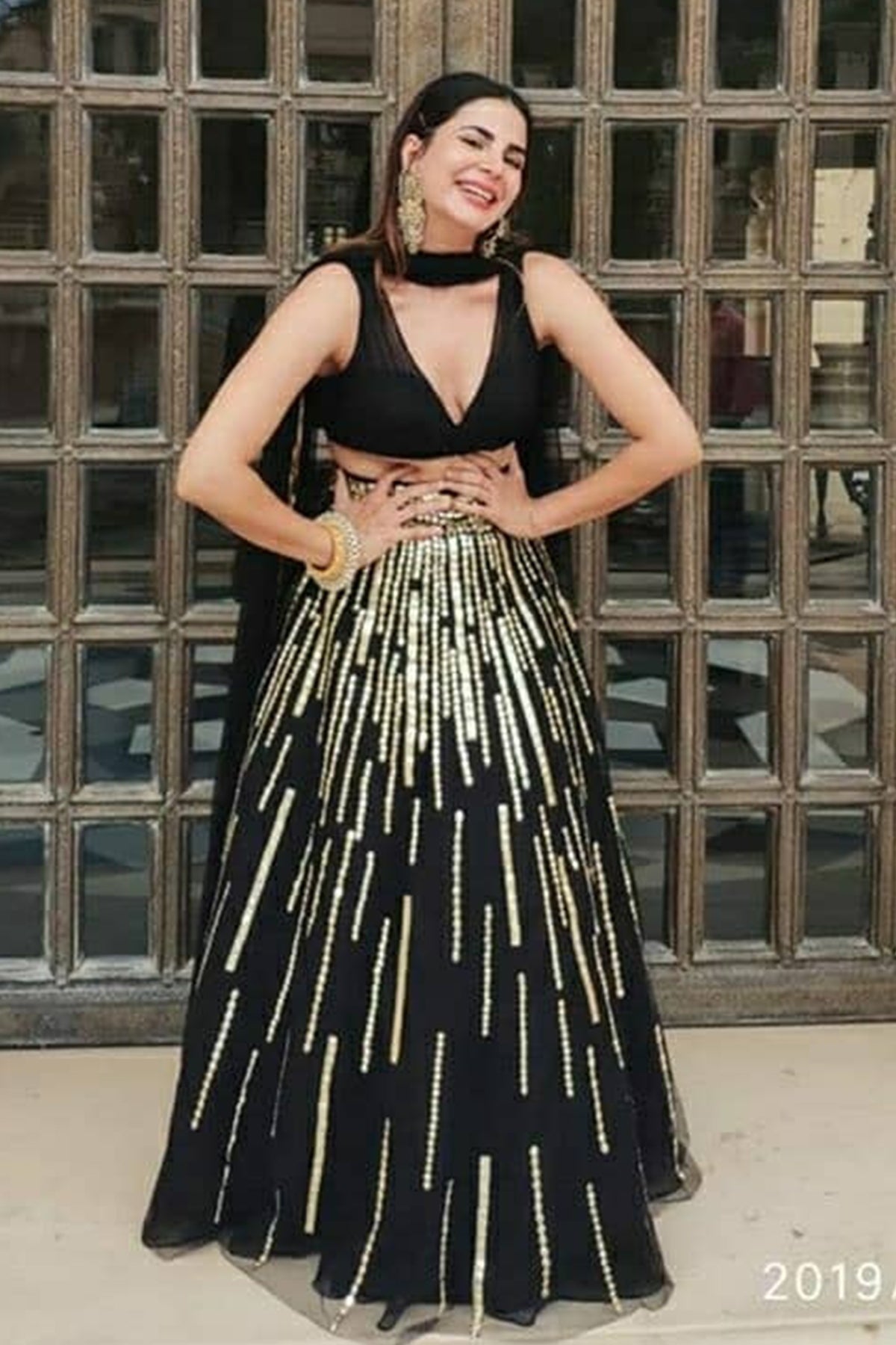Kriti Kulhari in Raindrop Lehenga with Ruched V Neck Blouse