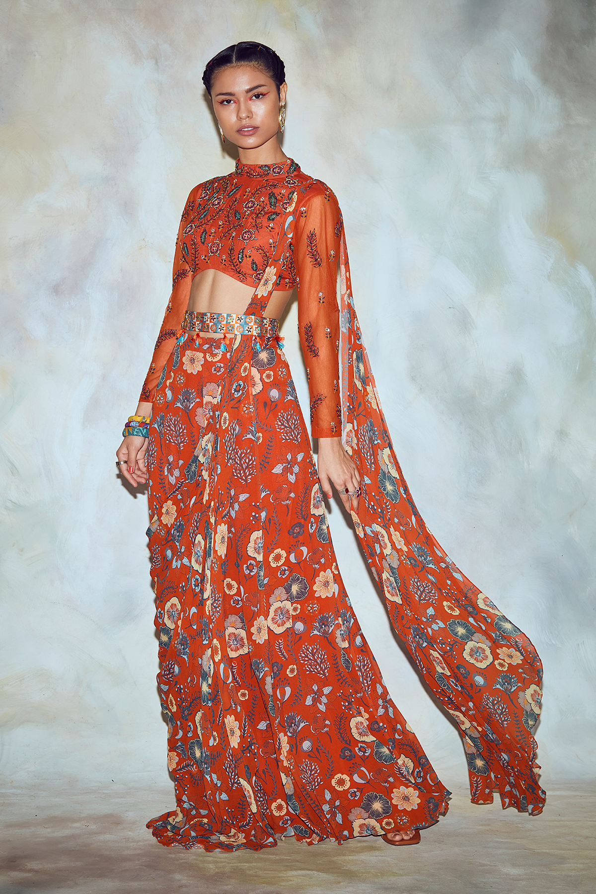 Rust Cutdana Saree Set