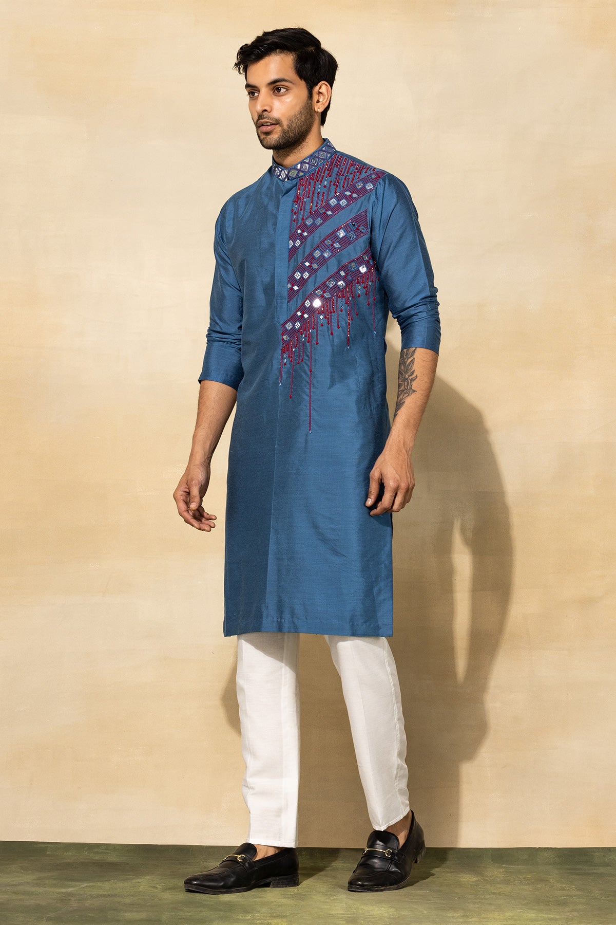 INDIGO BLUE MIX EMBROIDERED KURTA