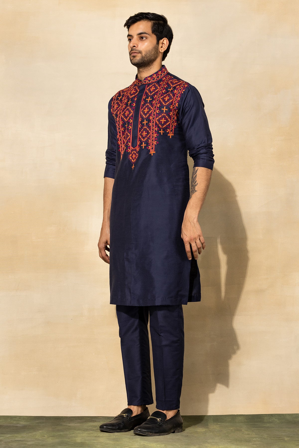 DARK BLUE TRIBAL EMBROIDERED KURTA