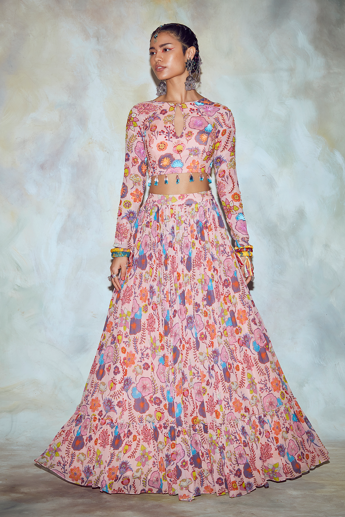 Blush Pink Jaal Print Skirt Set