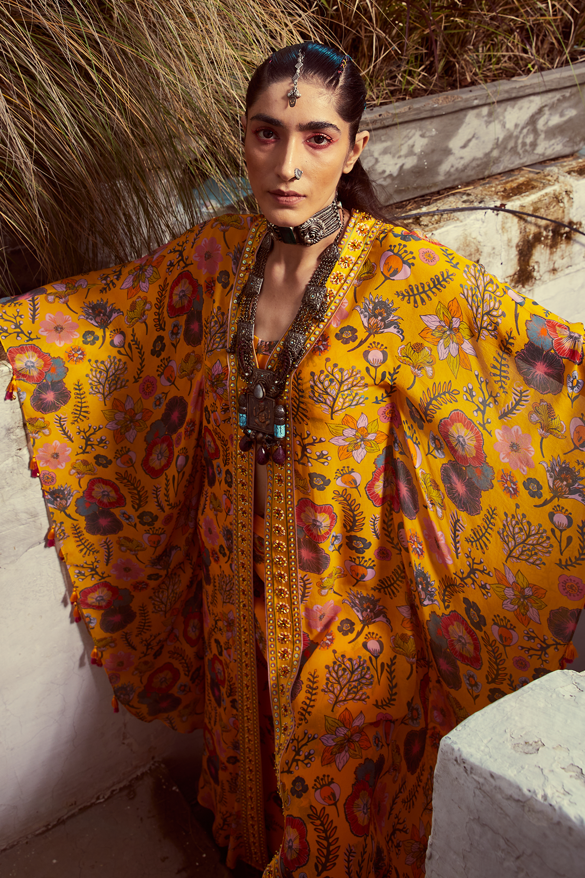 Yellow Jaal Print Kaftan