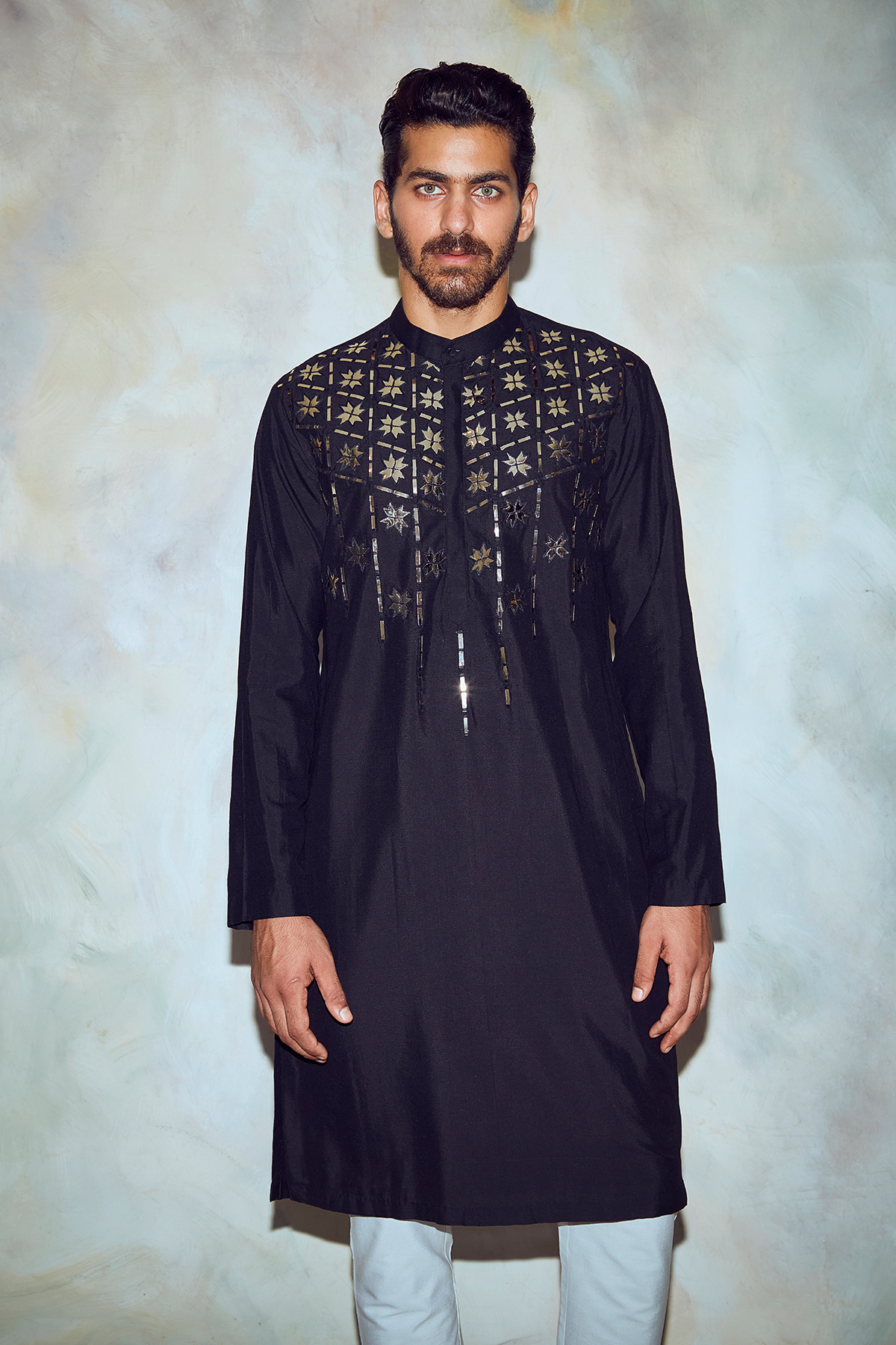 Black Acrylic Self Kurta
