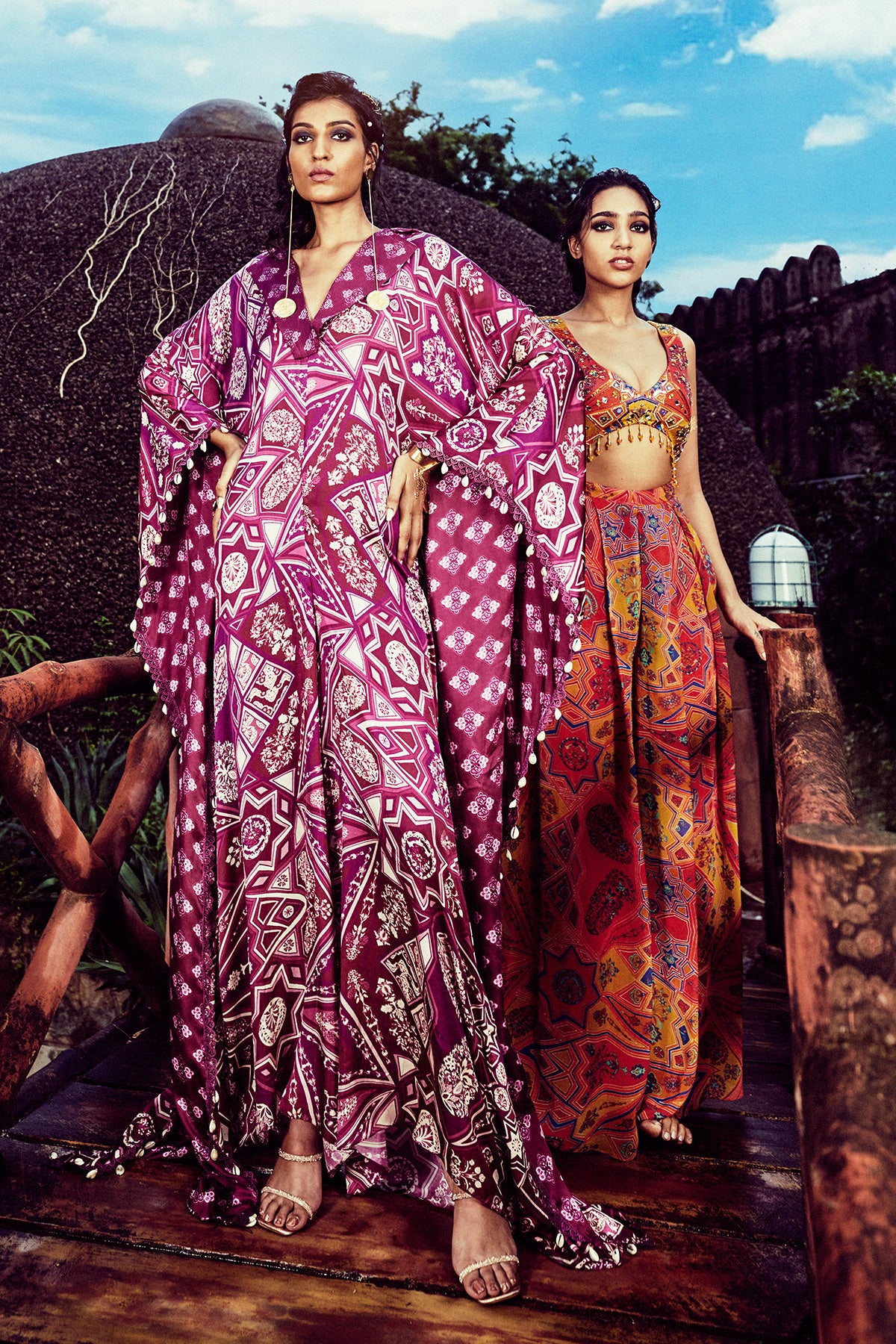 Purple Jaal Printed With Tassel Detailed Jumpsuit