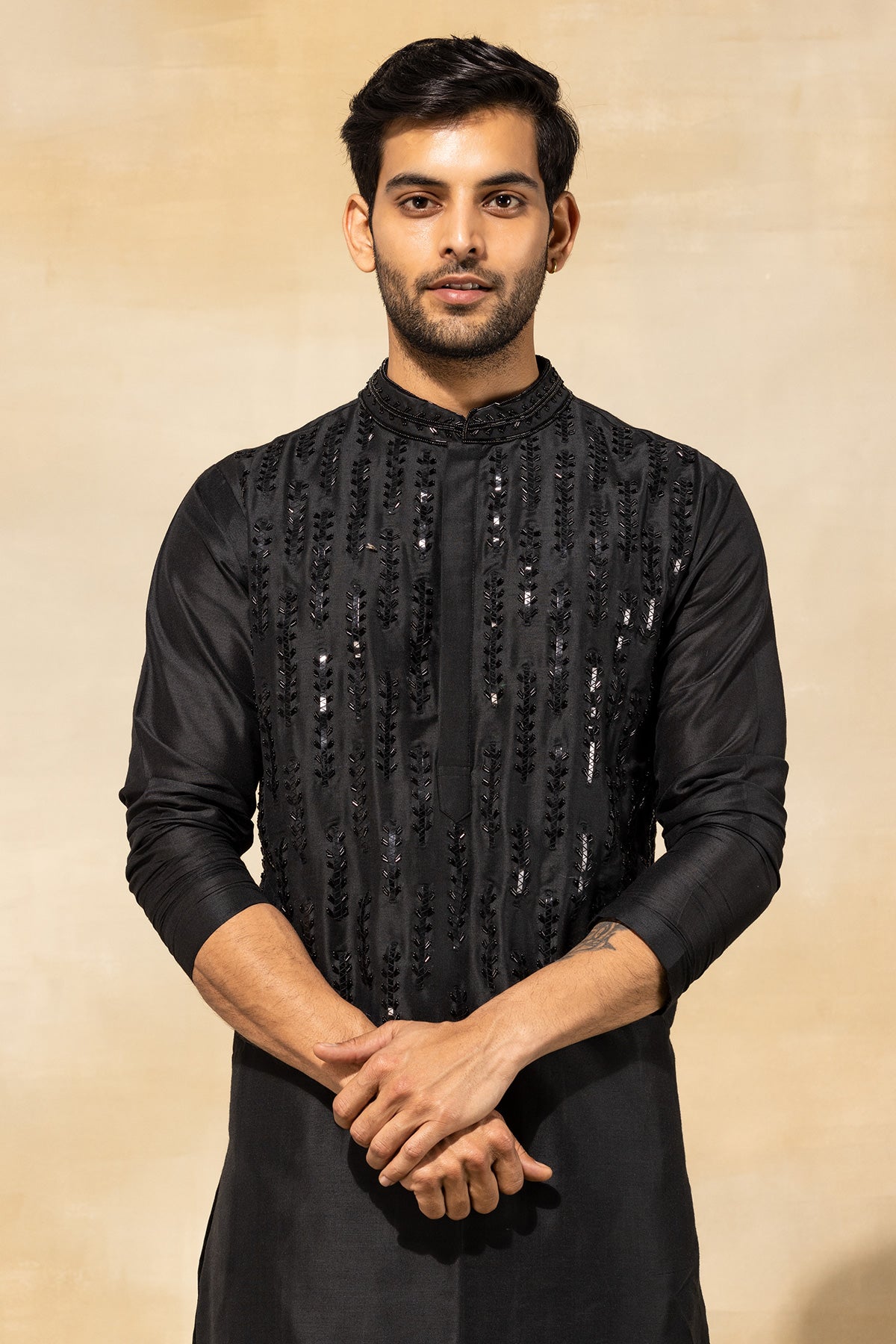 BLACK LEAF EMBROIDERED KURTA