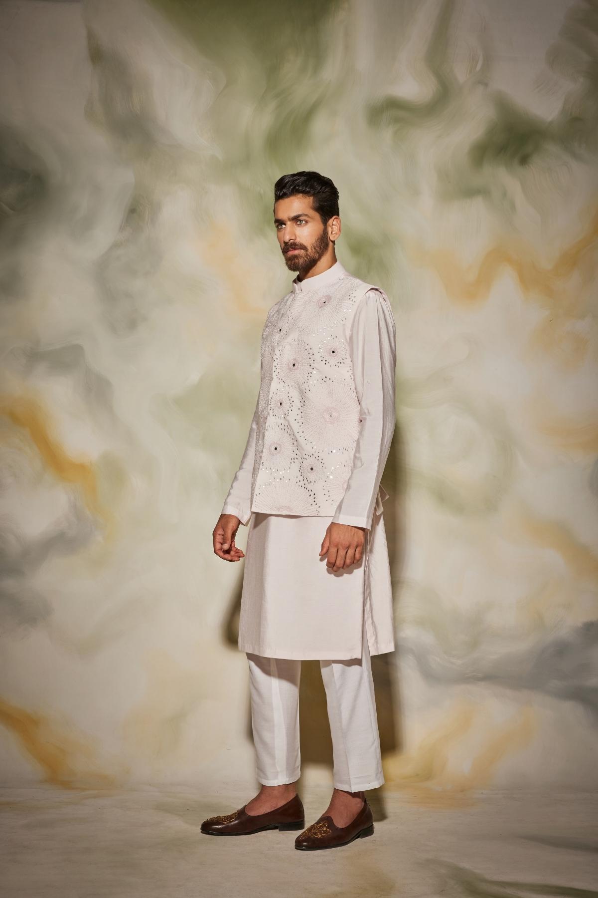 Blush Pink acrylic Sunray embroidered Kurta set