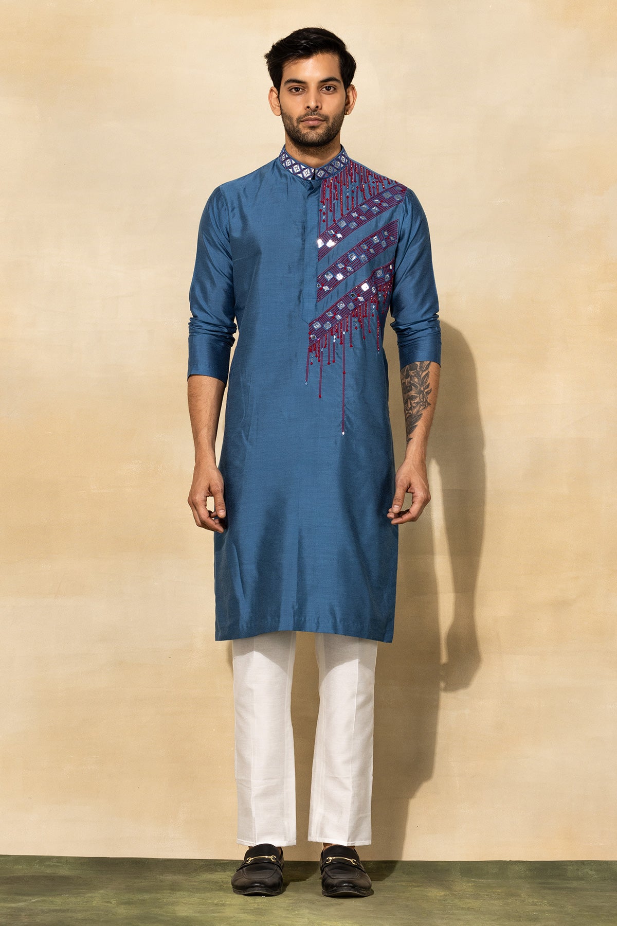 INDIGO BLUE MIX EMBROIDERED KURTA
