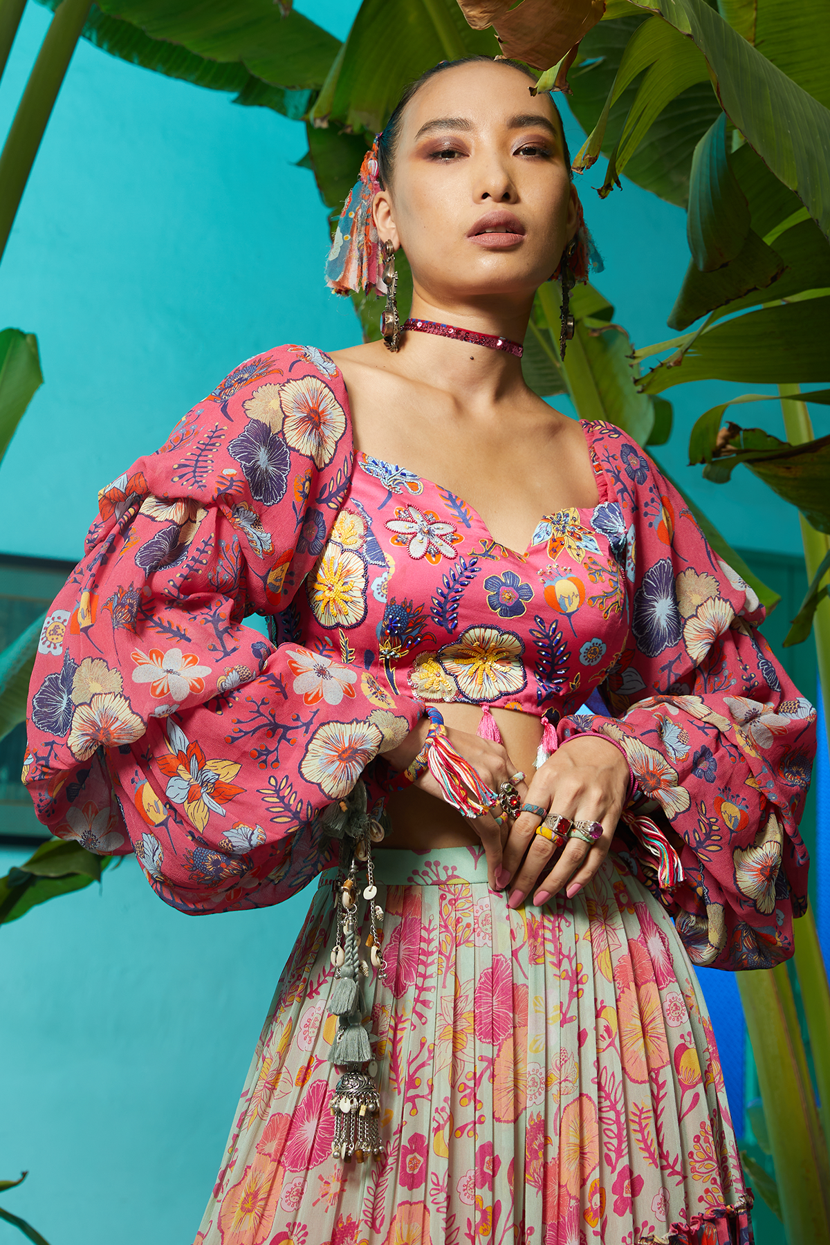 Fuschia Pink Jaal Print Skirt Set