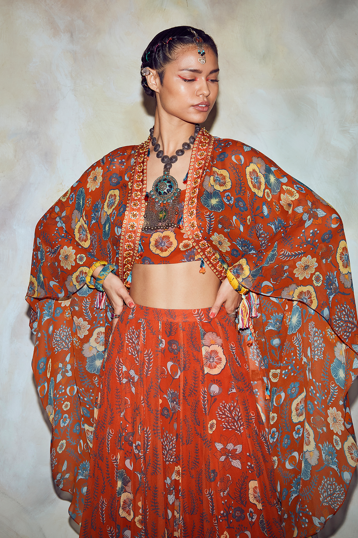 Rust Jaal Print Kaftan