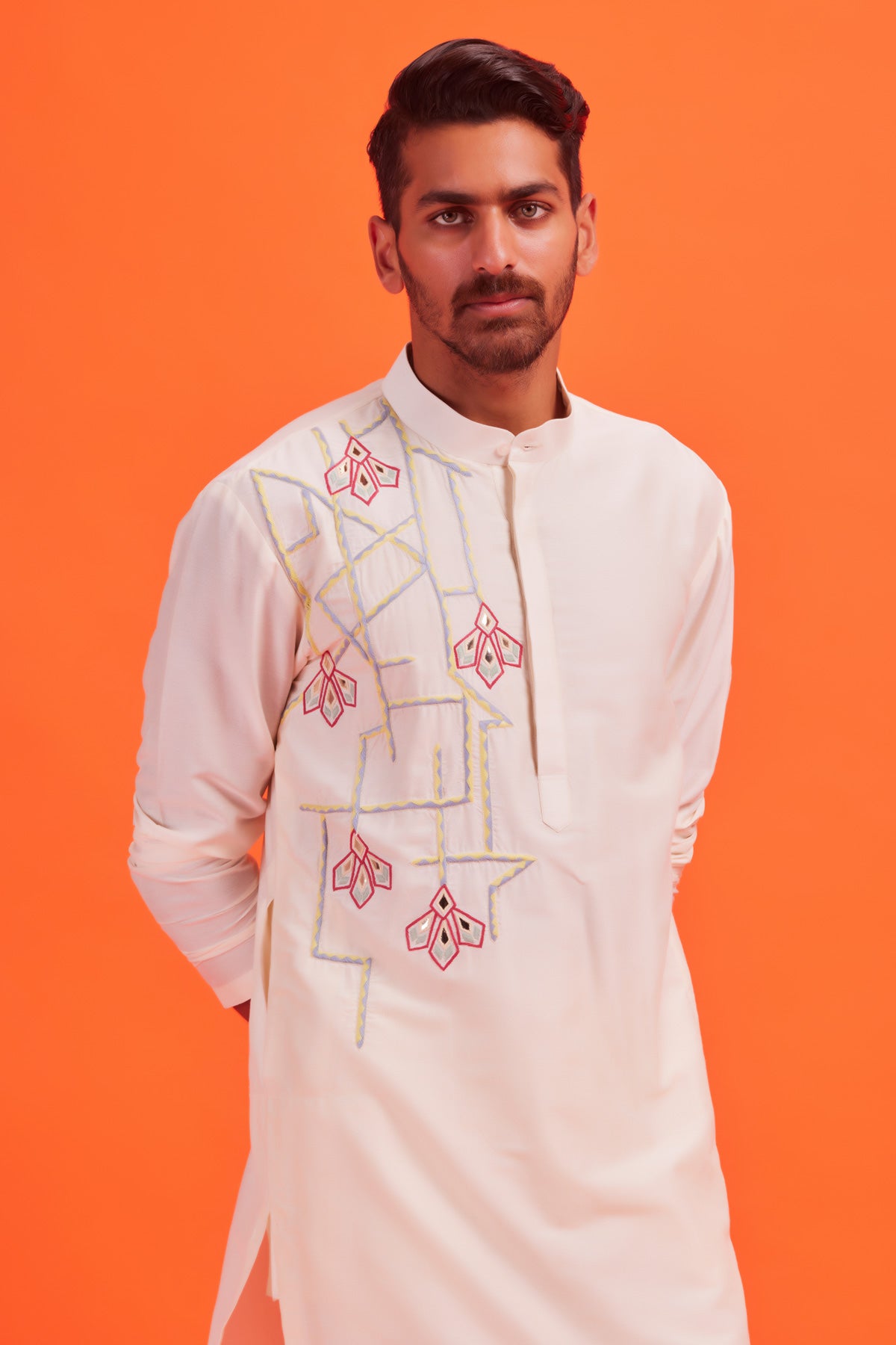 Pastel Yellow Thread and Acrylic Dropdown Petal Kurta With Pastel Yellow Pants