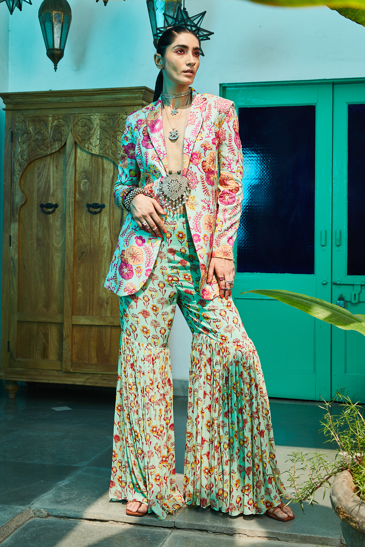 Mint Green Jaal Print Pant Set