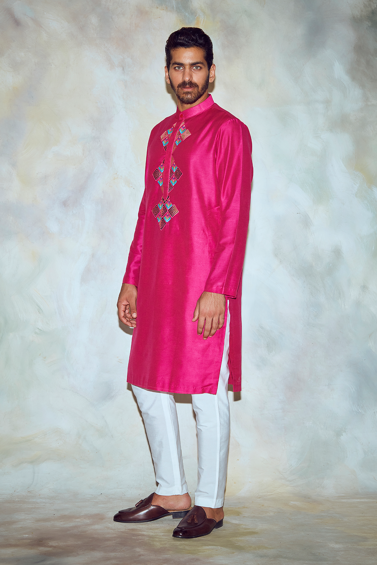 Fuschia Pink Embroidered Kurta