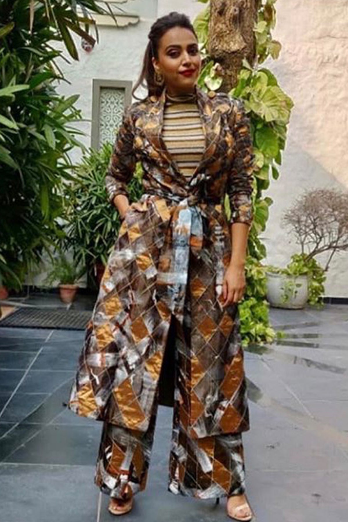 Swara Bhaskar in Skewed Highlighted Trench Coat & Pants