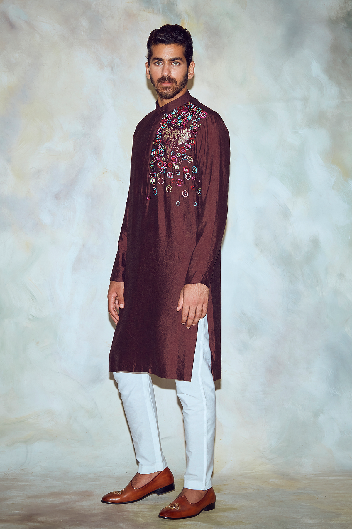 Brown Hexagon Mix Kurta