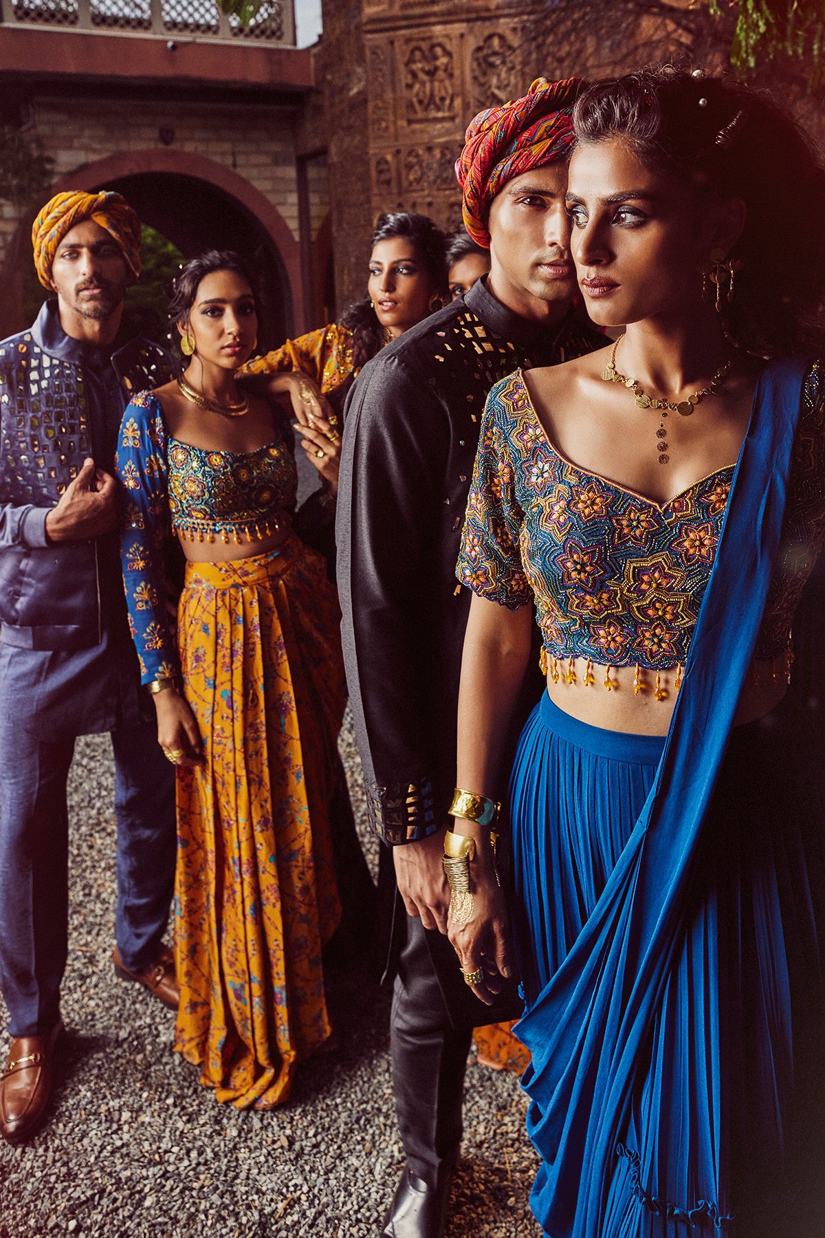 Blue Tiered Skirt Saree