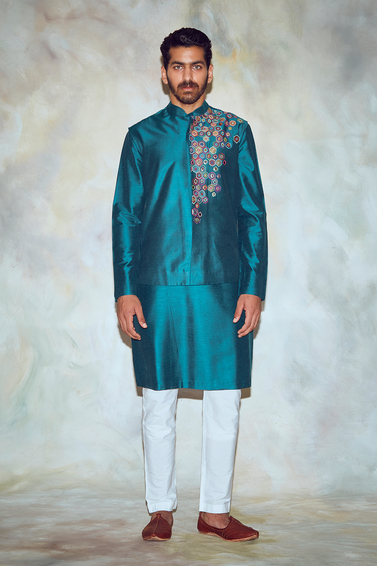 Green Hexagon Kurta and Bundy