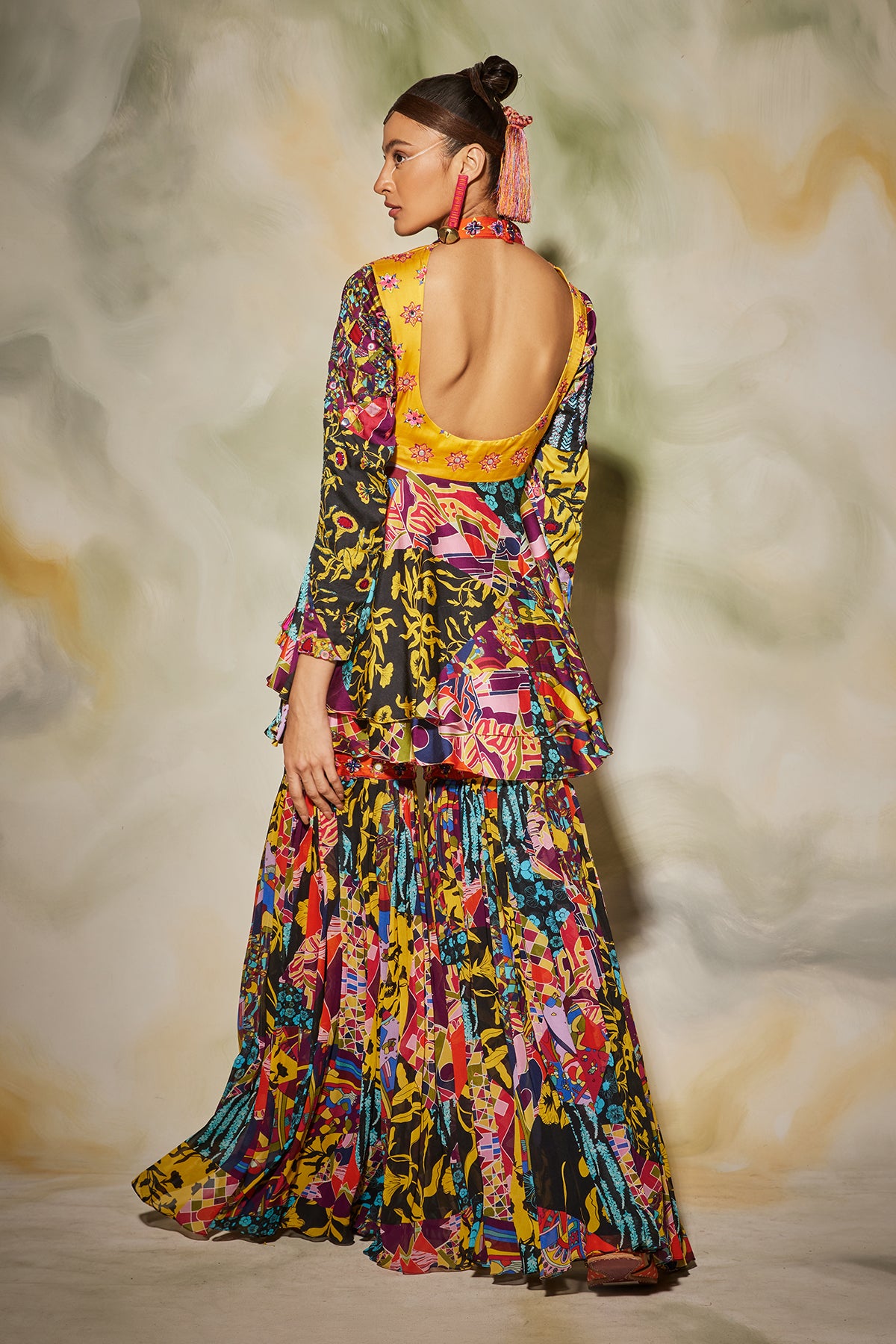 Yellow & Blue Aztec Print Peplum Set