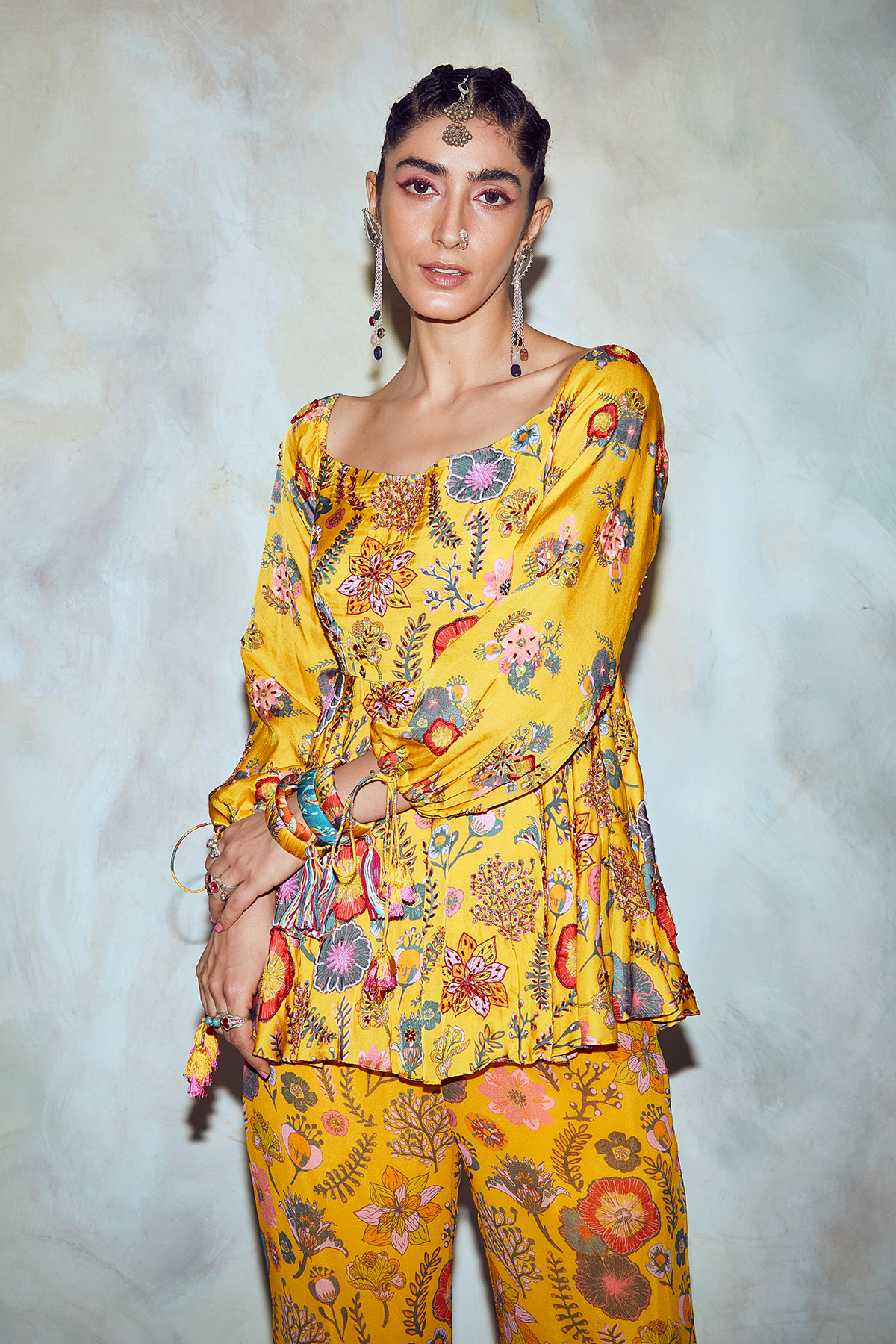 Yellow Jaal Print Peplum Pant