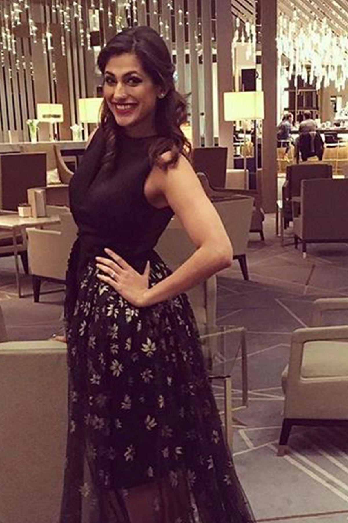 Kubra Sait in Hand Painted High Low Dress