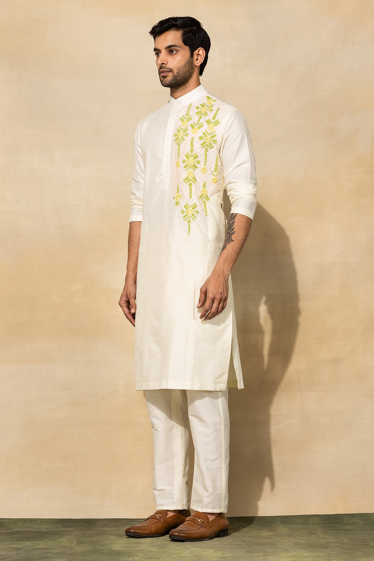 PASTEL YELLOW CUTDANA EMBROIDERED KURTA