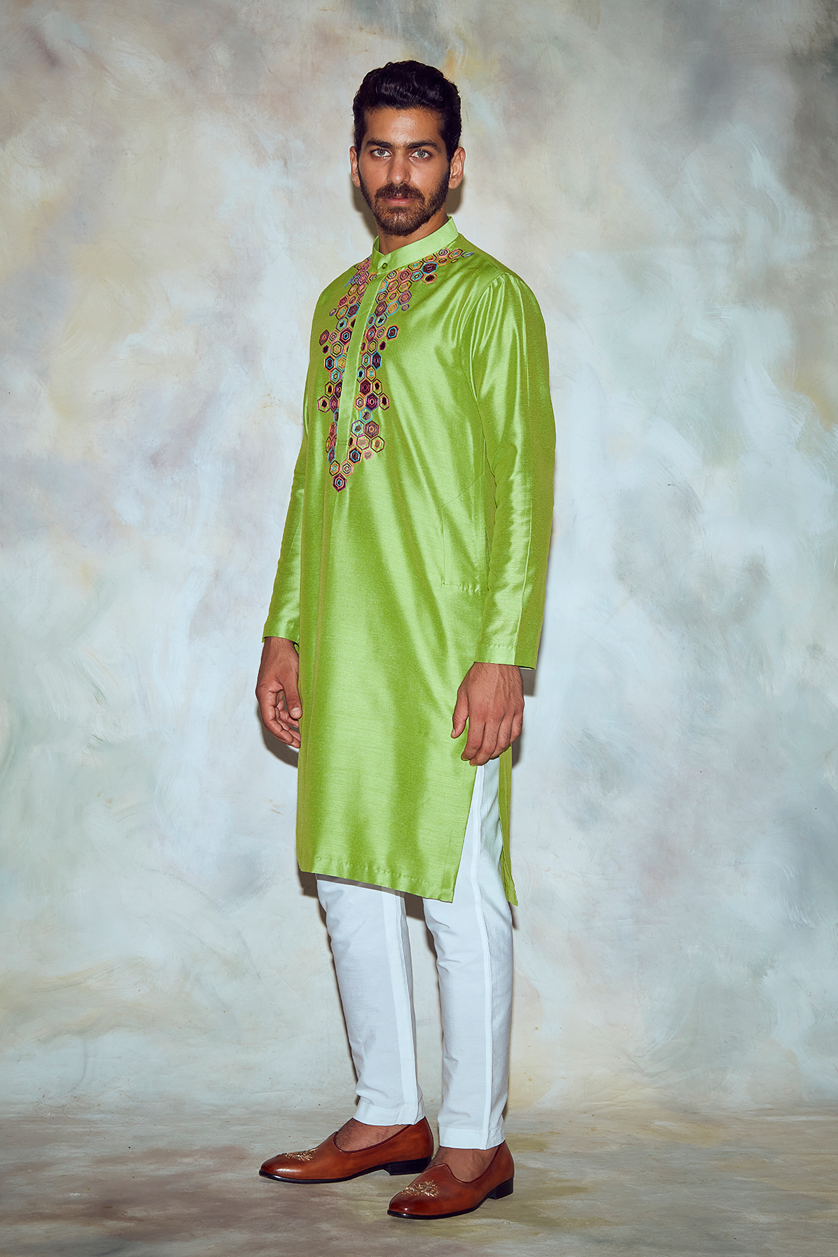 Parrot Green Embroidered Kurta