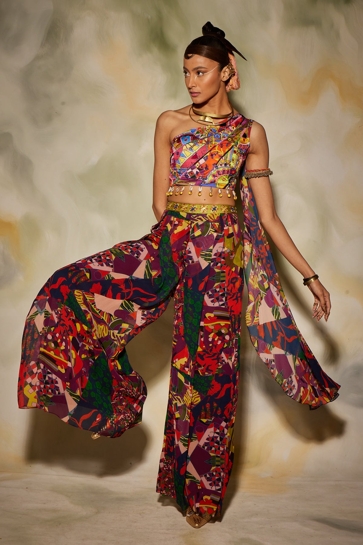 Purple One Off Shoulder Crop Top & Pant Set