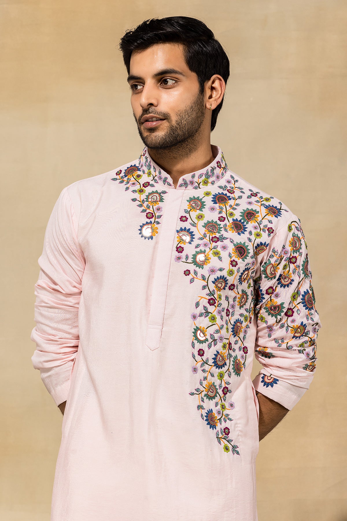 BLUSH PINK ACRYLIC,CUTDANA EMBROIDERED KURTA