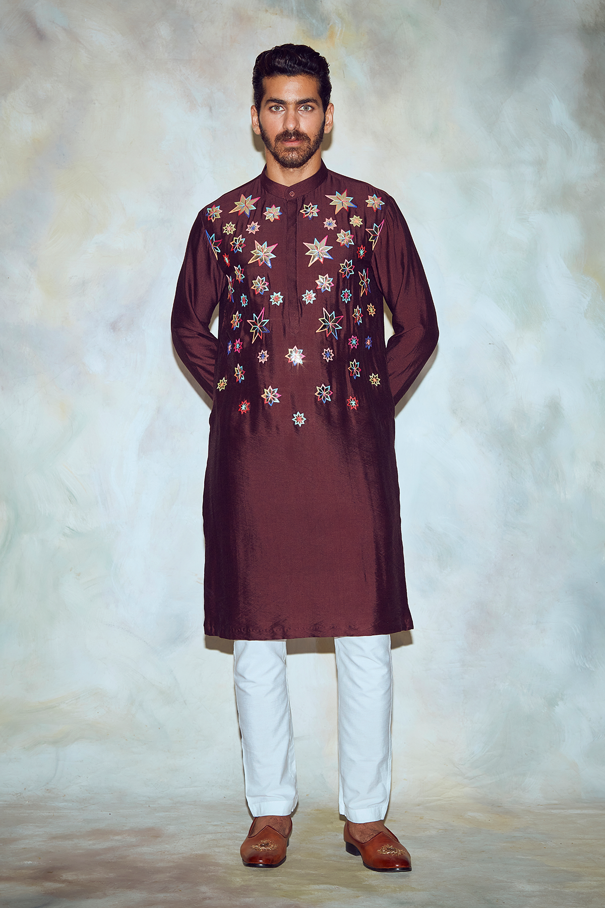 Brown Star Embroidered Kurta