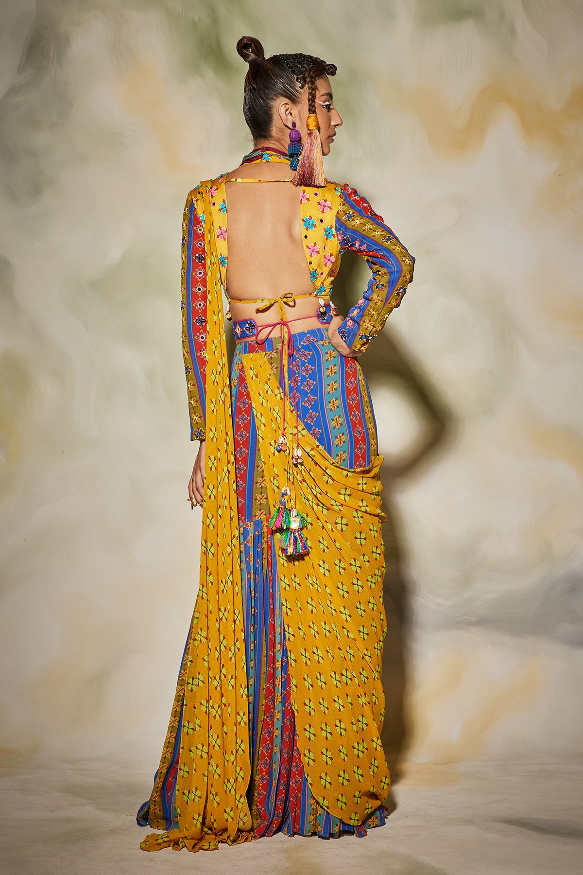 Multicolor Printed Gharara Saree Set