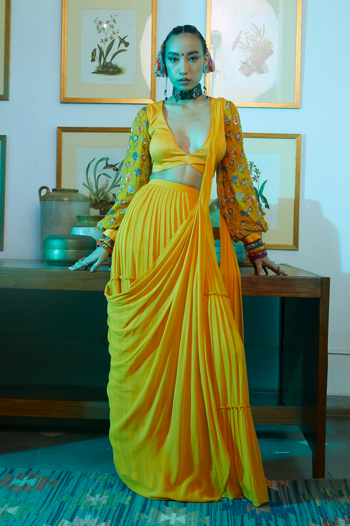 Yellow Foral Butta Print Saree