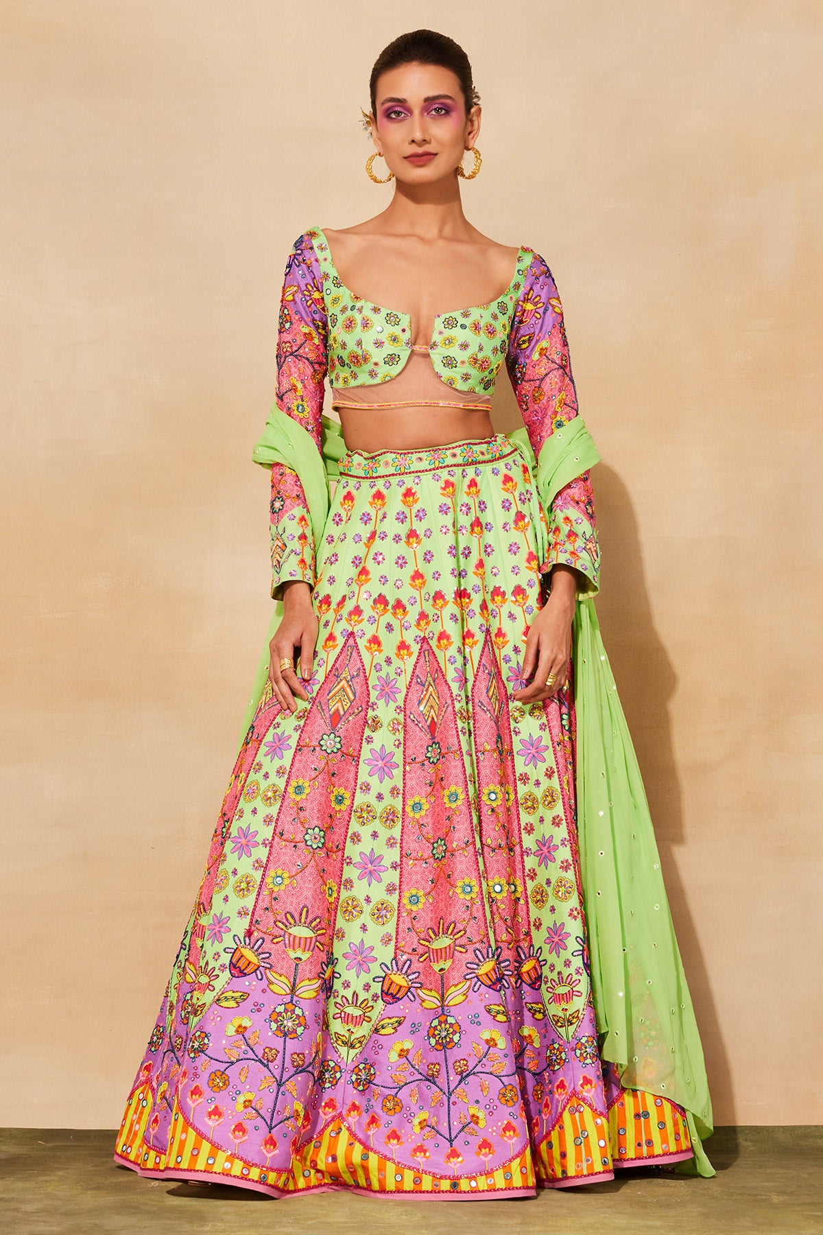 MINT GREEN PRINT & EMBROIDERED LEHENGA SET