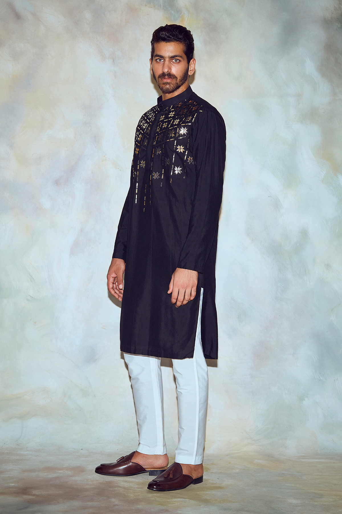 Black Acrylic Self Kurta