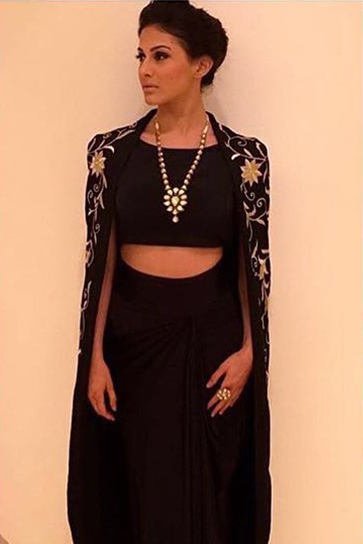 Amyra Dastur in Embroidered Cape With Bustier and Skirt