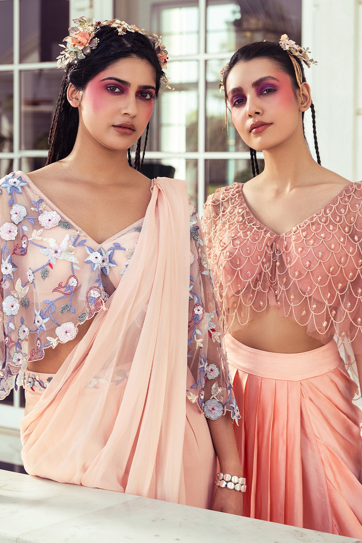 PEACH TASSEL EMBROIDERED CROP TOP SET