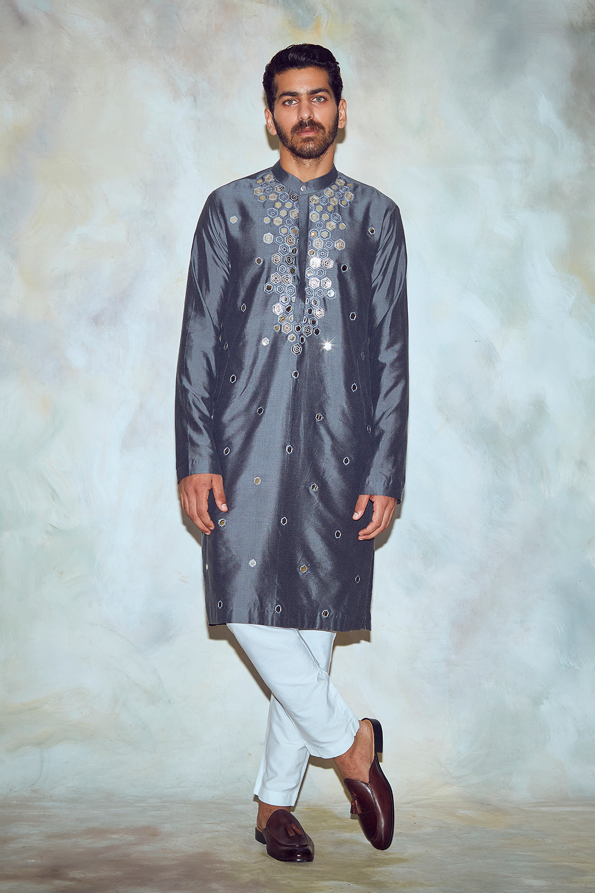 Grey Hexagon Kurta