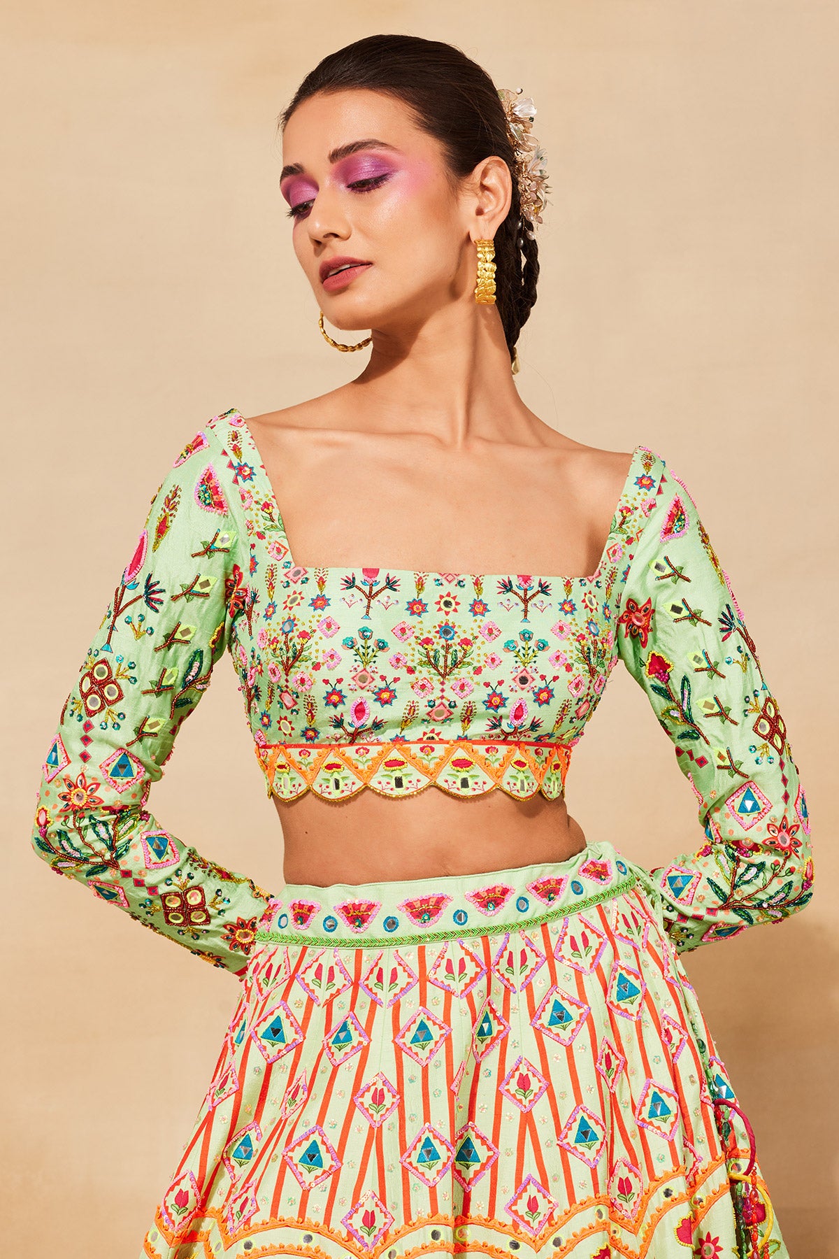 MINT GREEN PRINT & EMBROIDERED LEHENGA SET