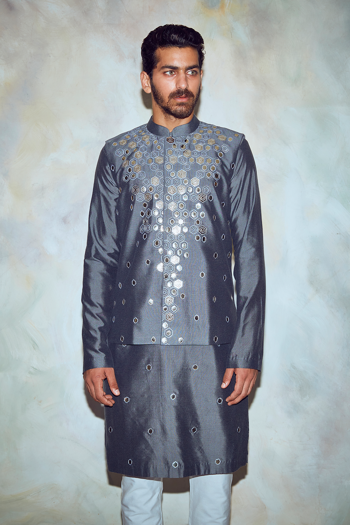 Grey Kurta and Bundy