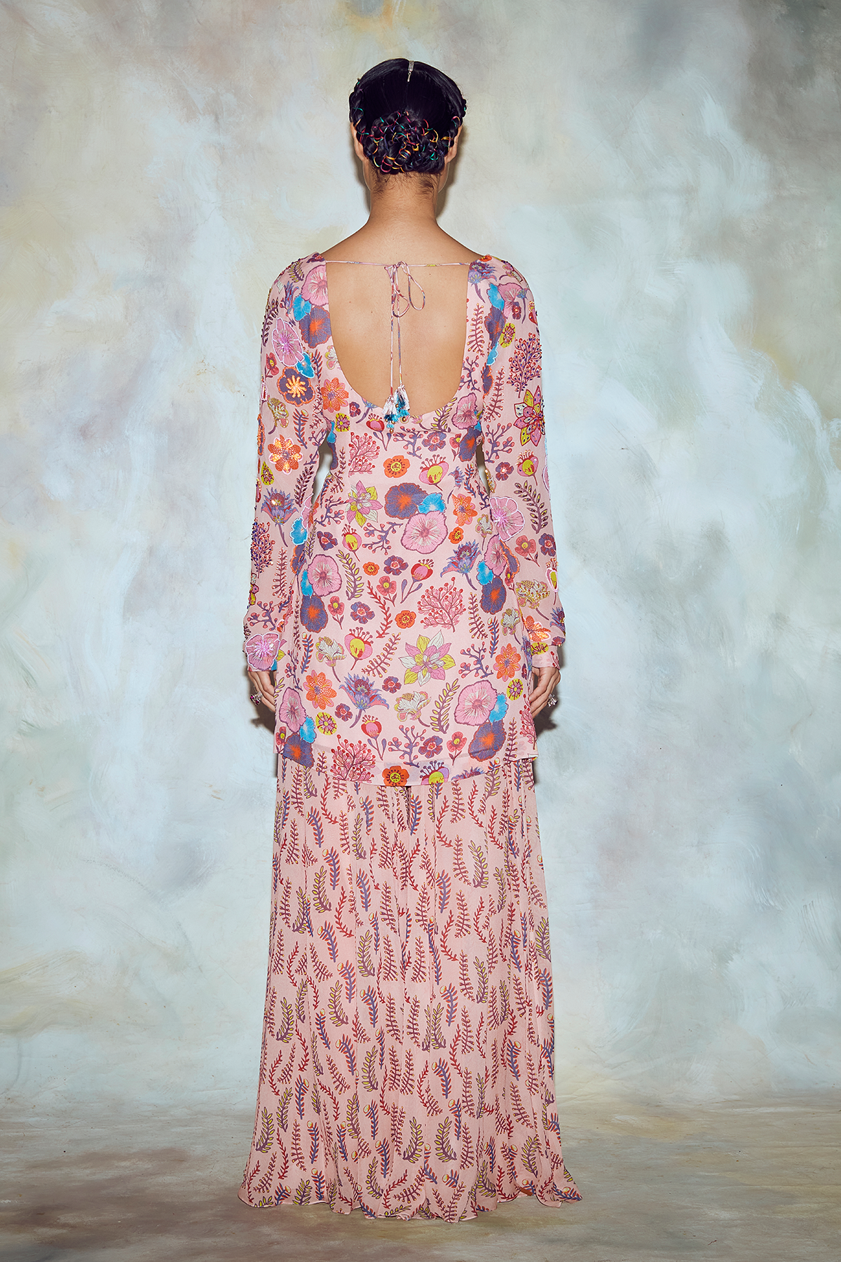 Blush Pink Jaal Print Kurti Sharara Set